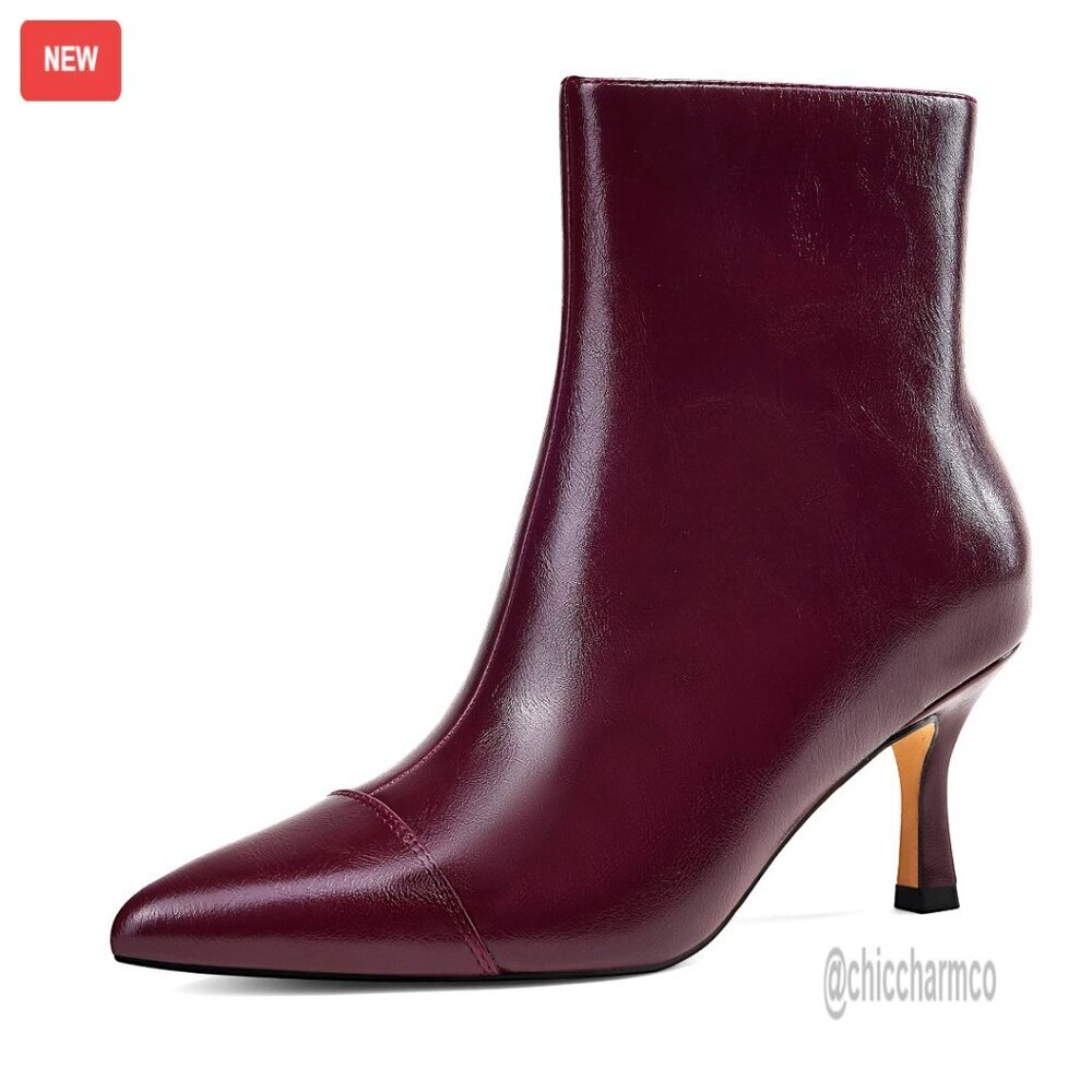 Pointed Toe Ankle Boots with 3 Inch Heel Side Zipper Dress Booties